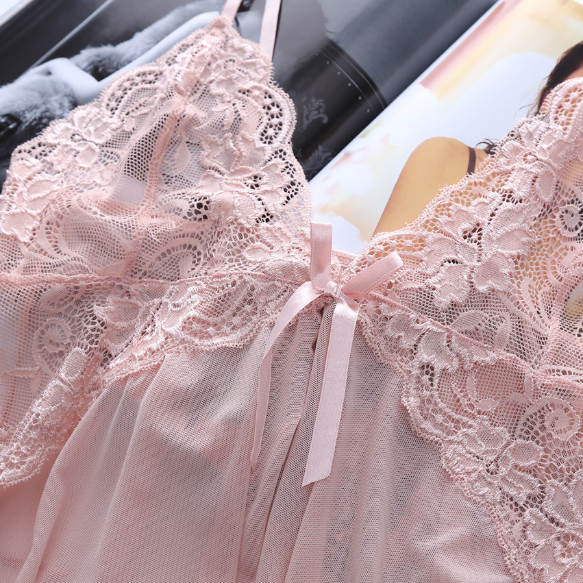 Two-piece Sexy Pajamas Set European and American Women's Lace Lingerie Uniform Temptation Sling Nightdress