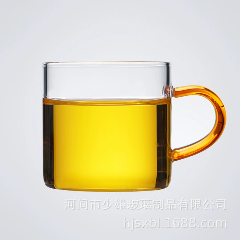 Transparent Glass Tea Cup, 100 ml, Colored Handle Options (single or 6‑pack)
