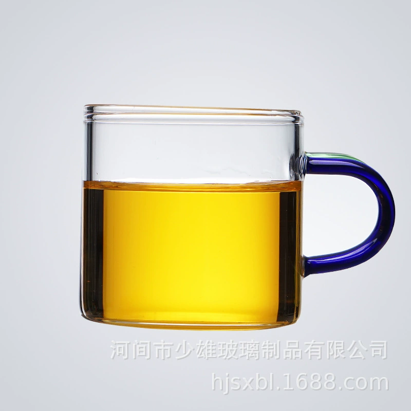Transparent Glass Tea Cup, 100 ml, Colored Handle Options (single or 6‑pack)