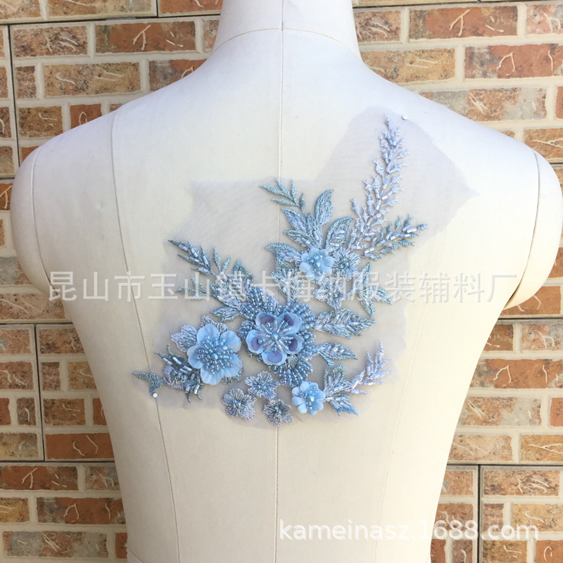 外贸10色蕾丝花贴 手工钉珠蕾丝花 礼服戏服表演服头巾花朵