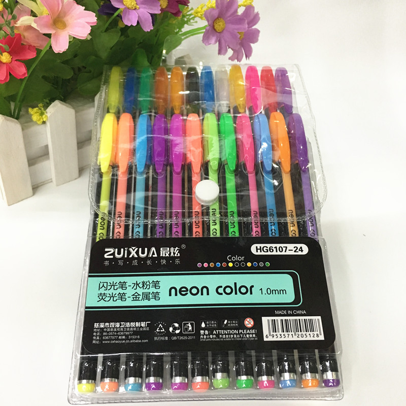 Color gel pluma 48 color resaltador Flash Pen traje estudiante diario pluma DIY graffiti color pluma de llenado en stock