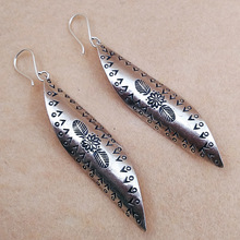 S925纯银耳饰泰国清迈纯手工银饰品长款柳叶扭片泰银民族风耳环