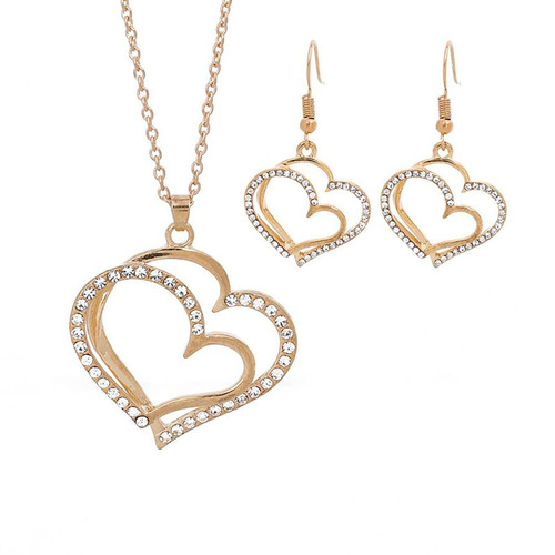 European and American popular jewelry sets, wedding dinner, wedding accessories, double hearts, peach heart-shaped earrings, necklace sets, wholesale