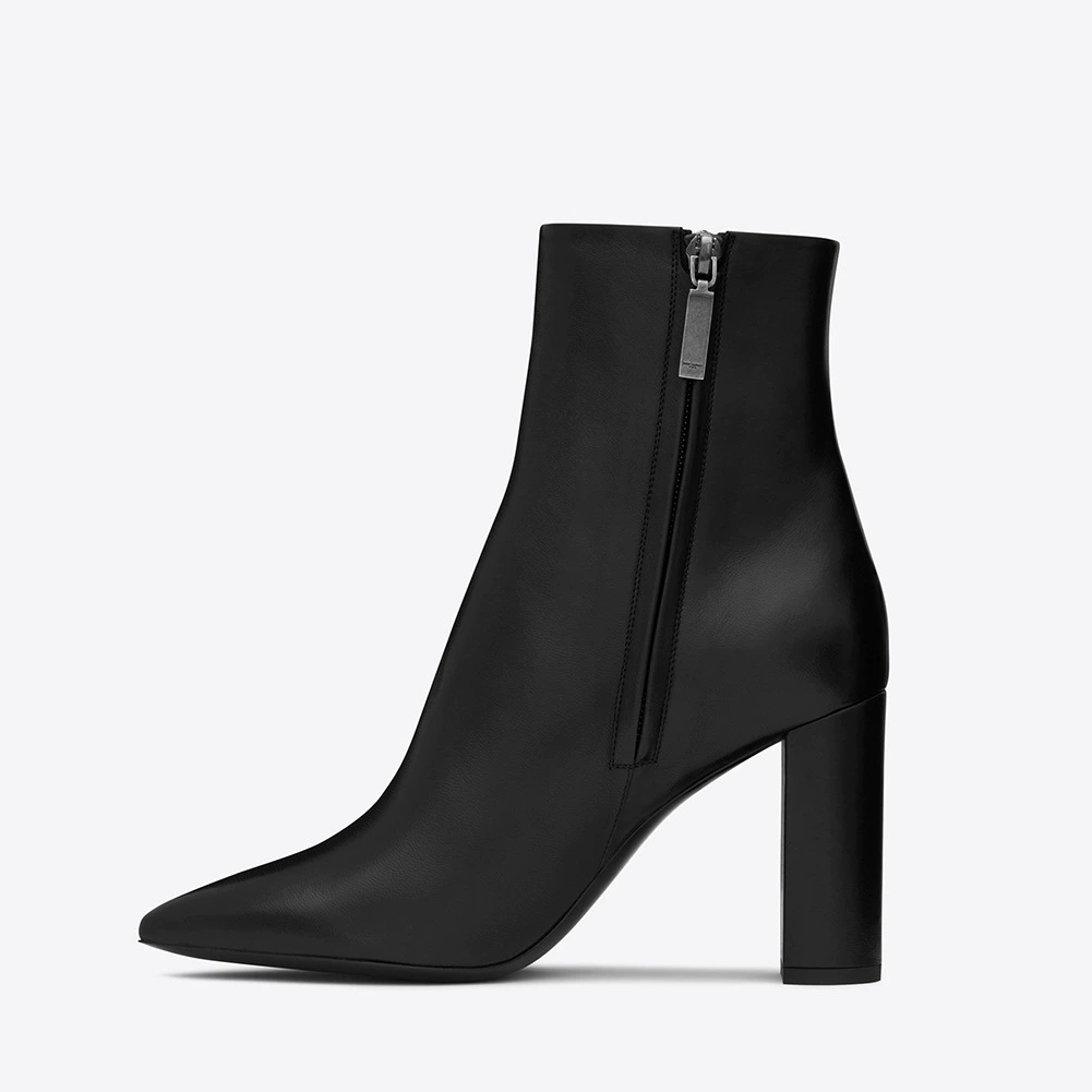 Весенне-осенние короткие сапоги Женские кожаные сапоги на толстом каблуке Черные ботильоны на высоком каблуке с боковой молнией Внешняя торговля Оригинальный заказ Фабрика ручной работы Прямая продажа