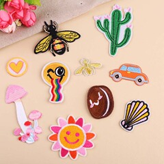 Embroidered patch with mushroom and cactus design, perfect DIY fabric sticker for computerized embroidery, high-quality decorative patch for clothing and accessories