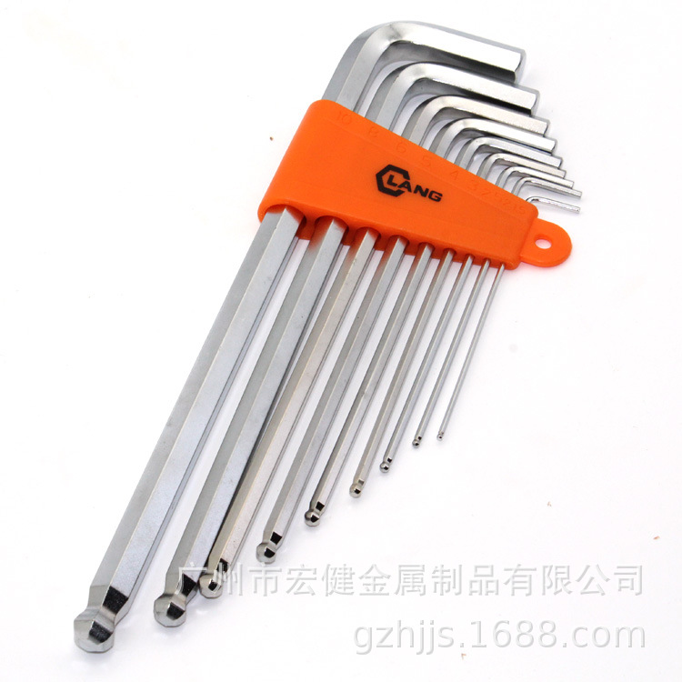 工业级手动工具9件珍珠铬组套内六角扳手球头多功能耐用高精度