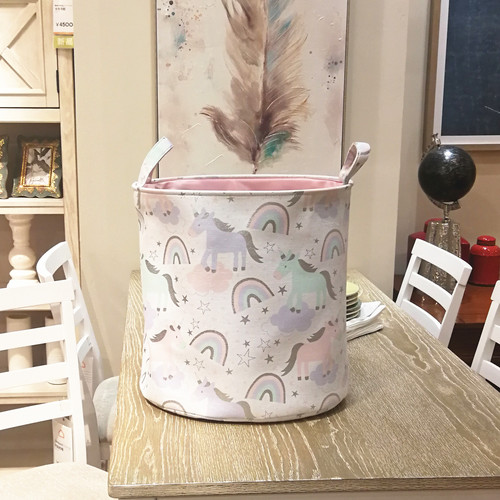 Factory Supply Cross-border Micro-commerce Live Streaming Unicorn Rainbow Canvas Storage Basket Children's Toy Storage Basket Dirty Laundry Basket