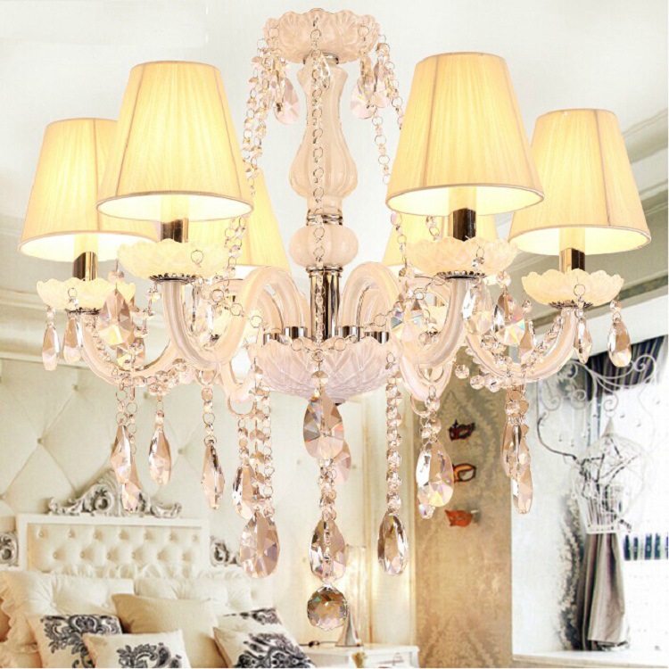 Lámpara de araña de estilo europeo sala de estar lámpara de cristal blanco dormitorio comedor lámpara Simple moderno estudio en el hogar lámparas de iluminación de velas