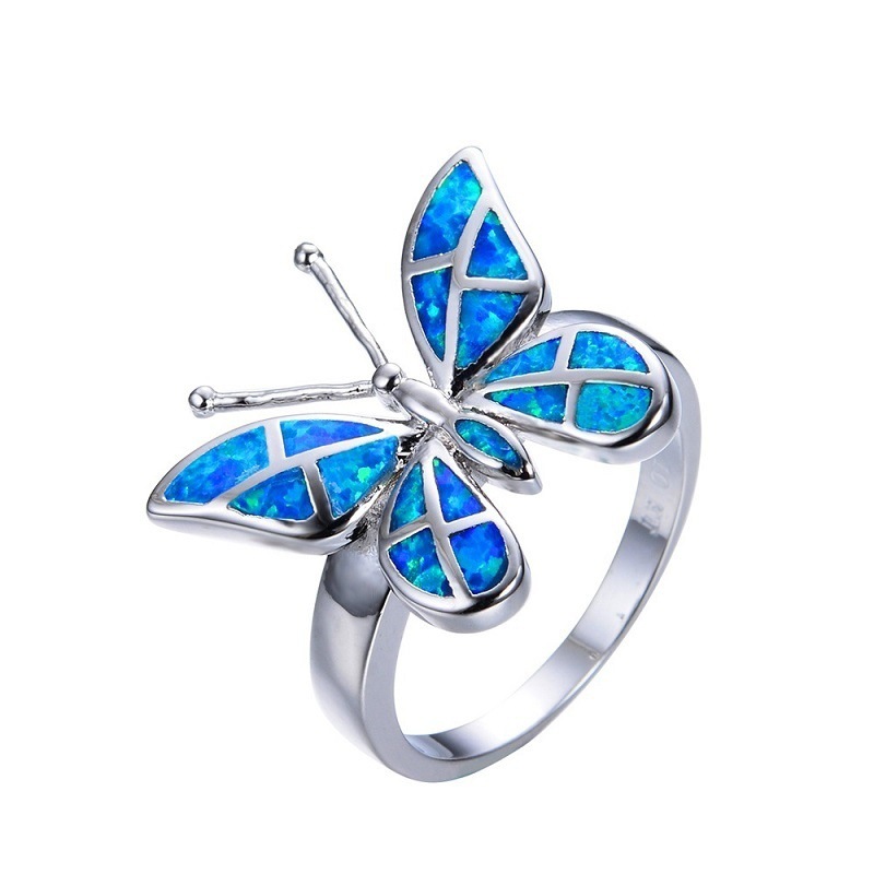 wish hot cross-border jewelry Aobao blue butterfly shape ring wedding ring spot wholesale