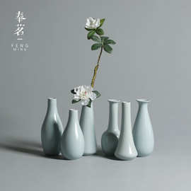 汝窑花瓶 开片汝瓷功夫  茶桌花插摆件   花器陶瓷家居装饰品中号