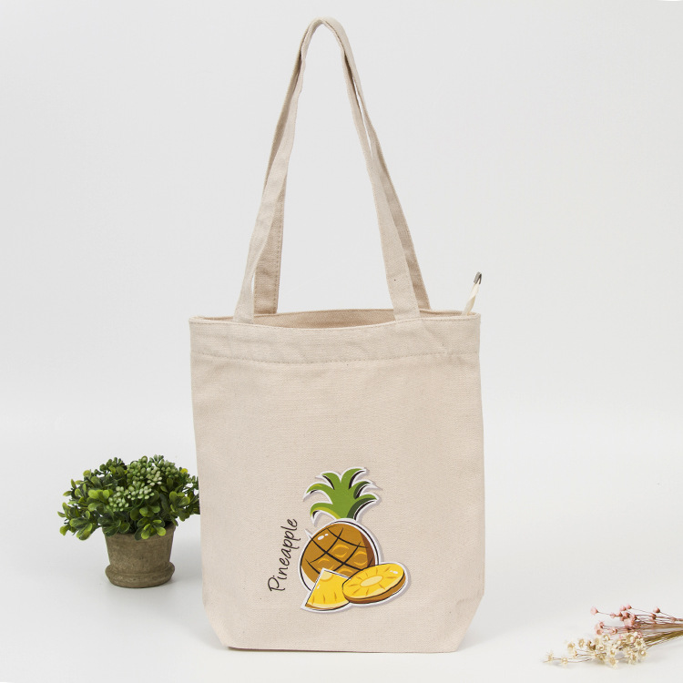 小清新菠萝图案手提购物帆布袋拉链帆布背包袋定 制印logo
