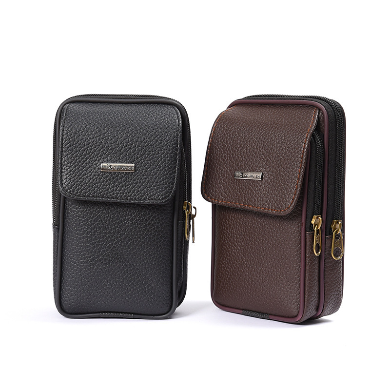 2026 New Style Outdoor Casual Men's Waist Bag Leather Small Crossbody Bag Fashion Phone Bag with Belt Loop Wholesale from Manufacturer