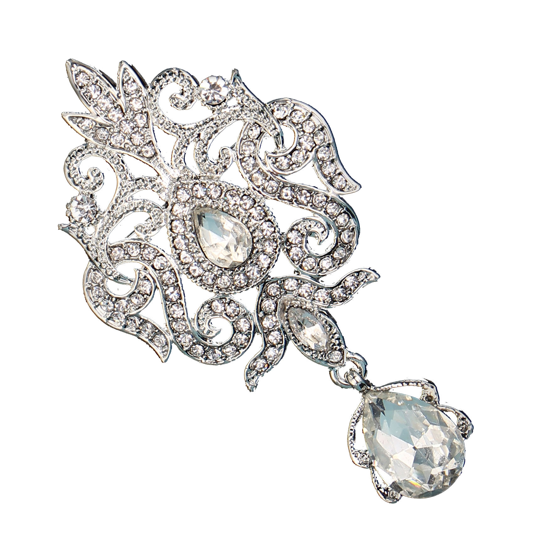 Floral Crystal Glass Crown Brooch For Women Elegant Water Drop Pin_voghion.com