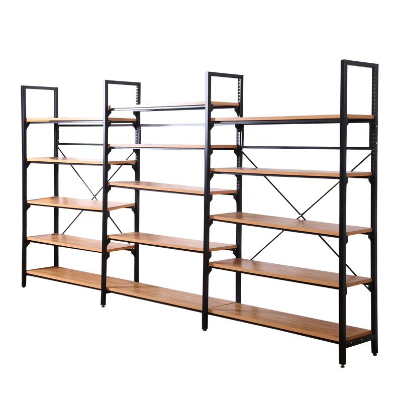 厂家批发商场超市货架文具店食品便利店木纹钢木货架展示架商超架