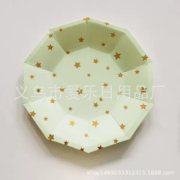8 pcs 7-inch 18cm decagonal paper plates with mint green gilt rim