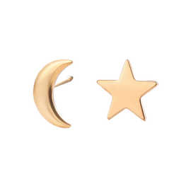 欧美简约星星月亮耳钉 时尚个性气质不对称五角星月牙小巧耳饰