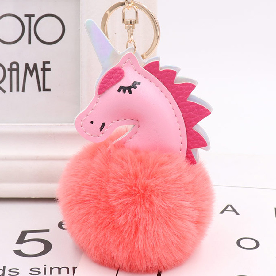 Nuevo unicornio piel bola llavero bolso de las mujeres colgante felpa coche llavero colgante fábrica al por mayor