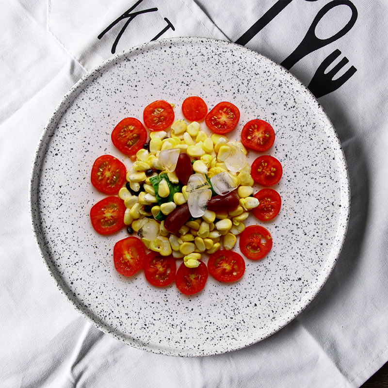 Blanco y Negro punto redondo crear filete pasta placa de cerámica