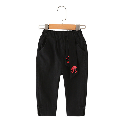 Ethnic Style Boys Autumn Outfit New Children Pants Kids Long Pants Ankle Pants with Drawstring Pants Matching Tang Suit Pants