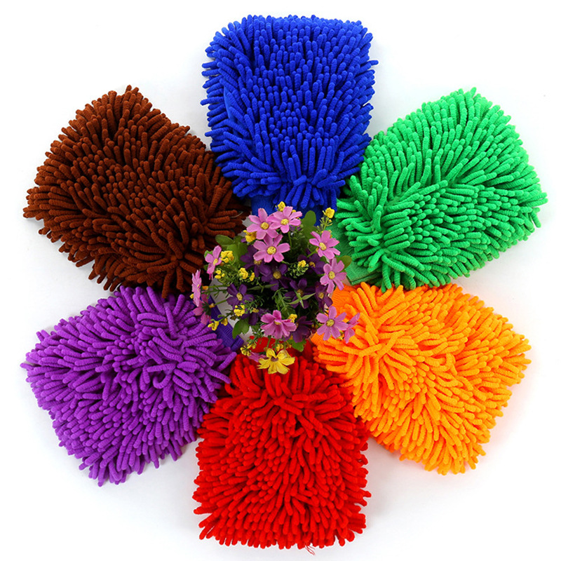 Lavado de autos de doble cara impermeable chenille guantes trapo coral insecto felpa engrosada terciopelo guantes herramientas de lavado de autos image 3