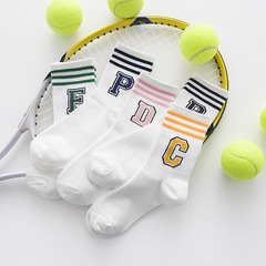 Versatile three stripes college style socks Korean women's socks striped letter mid-calf socks sports cotton socks short