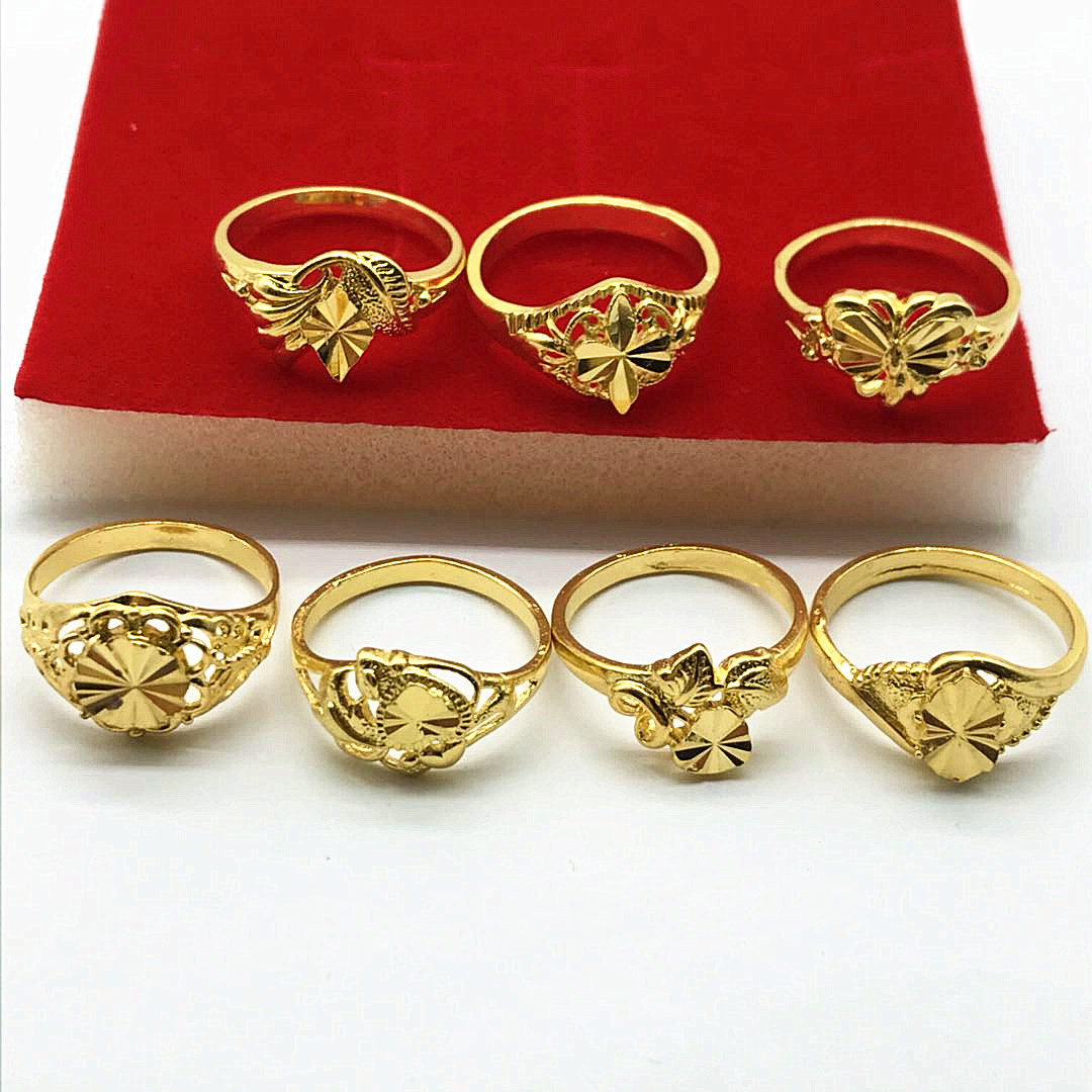 沙金女花戒 铜镀金女士开口戒指现场民族风混款开口