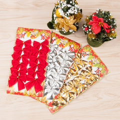 12 Red, Gold, and Silver Ribbon Bow Christmas Decorations, Gold-Treated Christmas Tree Small Ornaments, Hanging Accessories