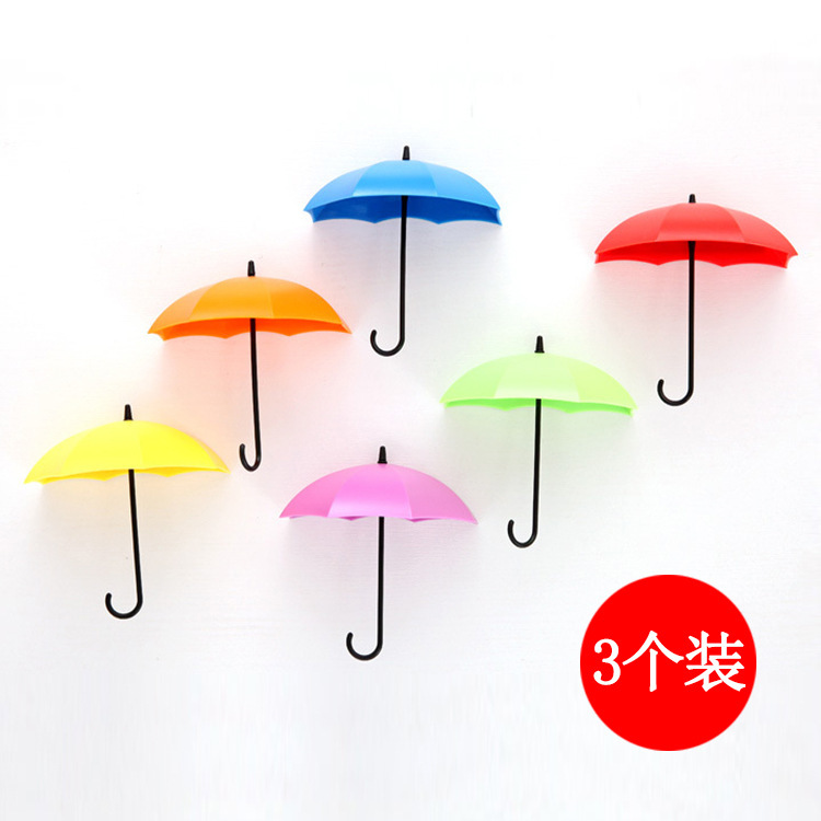 Creative Umbrella Hook Strong Adhesive Sticker Kitchen Wall Cute Keychain Hook Free Punch White Grey Color Boxed