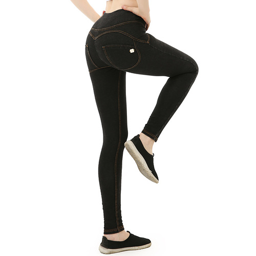 New sports yoga pants for women, high-waisted denim version of peach hip-lifting sports pants, beautiful butt fitness peach pants