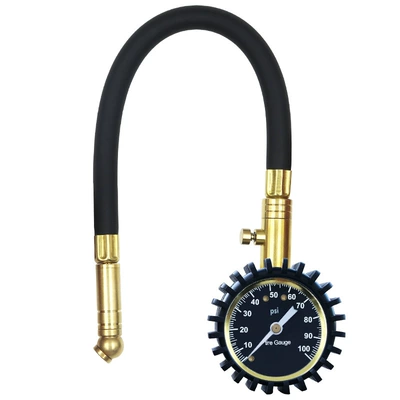 Automobile tire pressure gauge tire pressure gauge tire pressure gauge copper valve leather tube tire pressure gauge deflatable CY-6236 (Air pressure gauge/tire pressure gauge) - cy-6236-brass-valve-leather-tube-gold