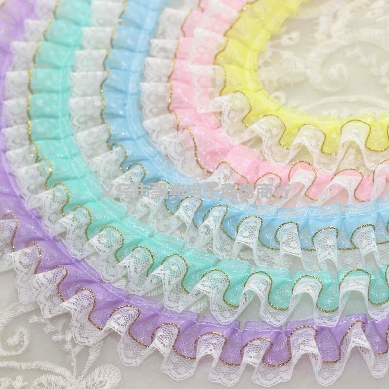 3.5cm wide double printed dots lace gold silk pleated lace diy doll skirt cuff collar lace accessories 3.5cm wide double printed dots lace gold silk pleated lace diy doll skirt cuff collar lace accessories