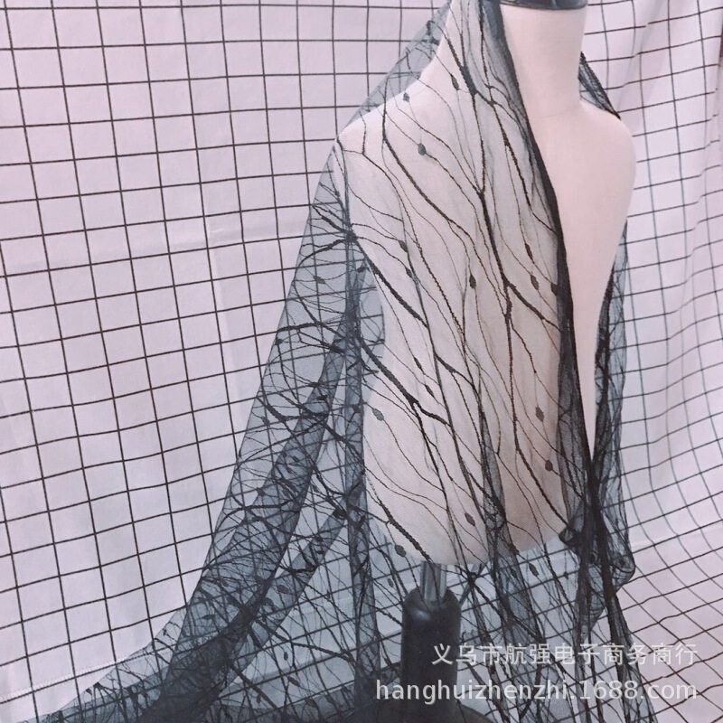 Nylon Black Lace Sexy See-Through Shirt Mesh Fabric Clothing Material Shirt Base Layer Hollow-Out Embellishment