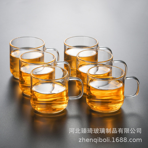 Glass small tea cup with handle transparent kung fu tea cup glass tea cup high borosilicate cup small handle cup manufacturer hot sale