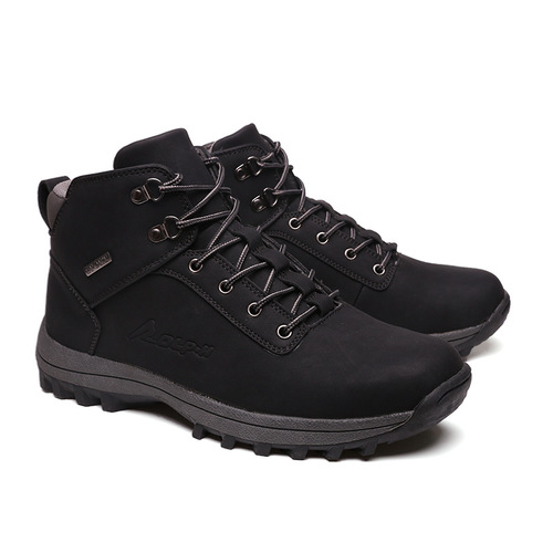 Mens Leather Work Boots Trendy Slip Resistant Casual Shoes Men High Top Men Shoes Martin Boots