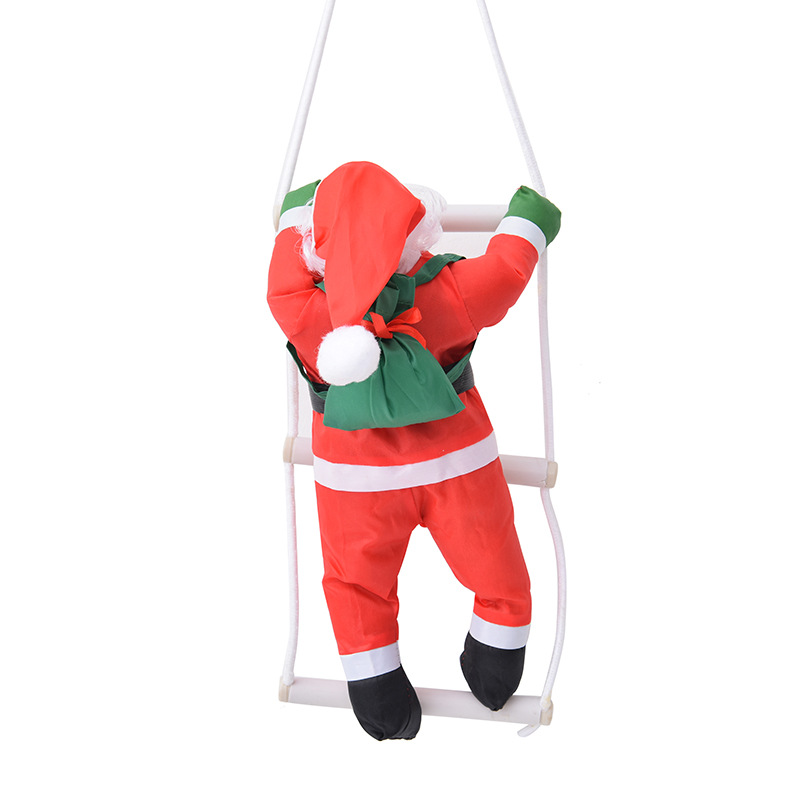 Colgante de Papá Noel de 40 cm, muñeco trepador de escaleras con cuerda, suministros de decoración navideña para el hogar, decoración tridimensional.