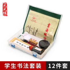 Student Calligraphy Set, Office Four Treasures, Half-Haired and Wolf-Haired Brushes, Water Writing Cloth, Calligraphy Practice Set for Beginners