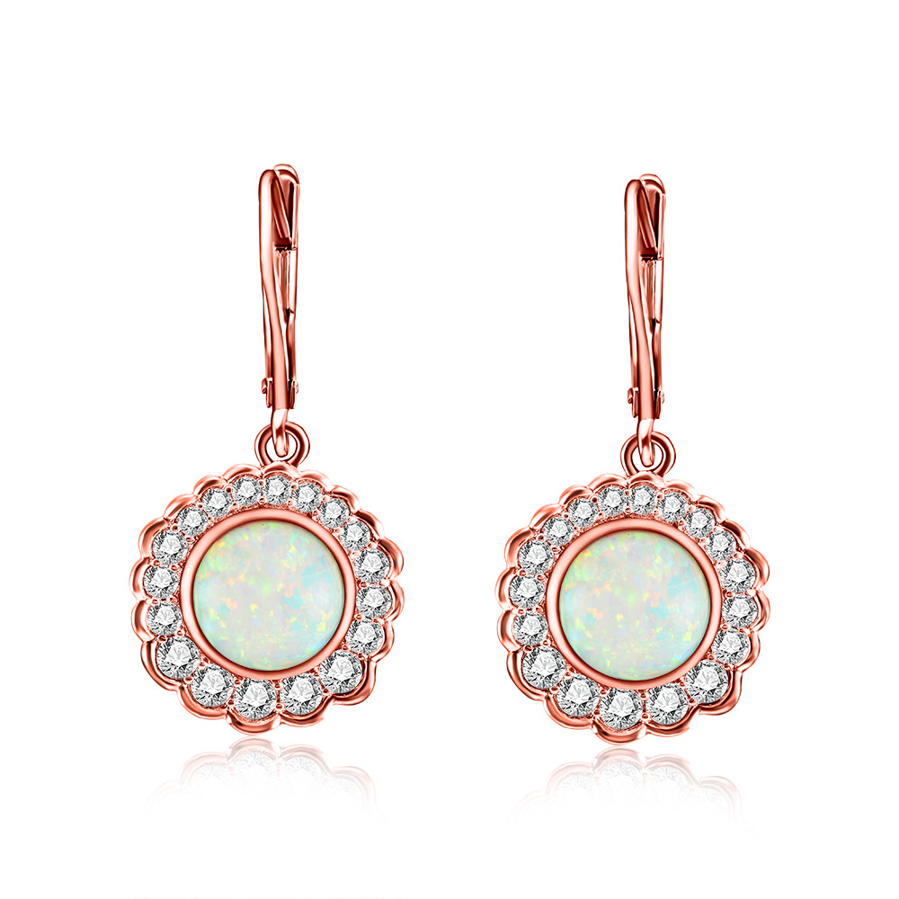 Europa y América transfronteriza pendientes de Venta caliente Opal chapado en oro Opal Zircon pendientes de las mujeres elegantes pendientes de ventas directas de fábrica
