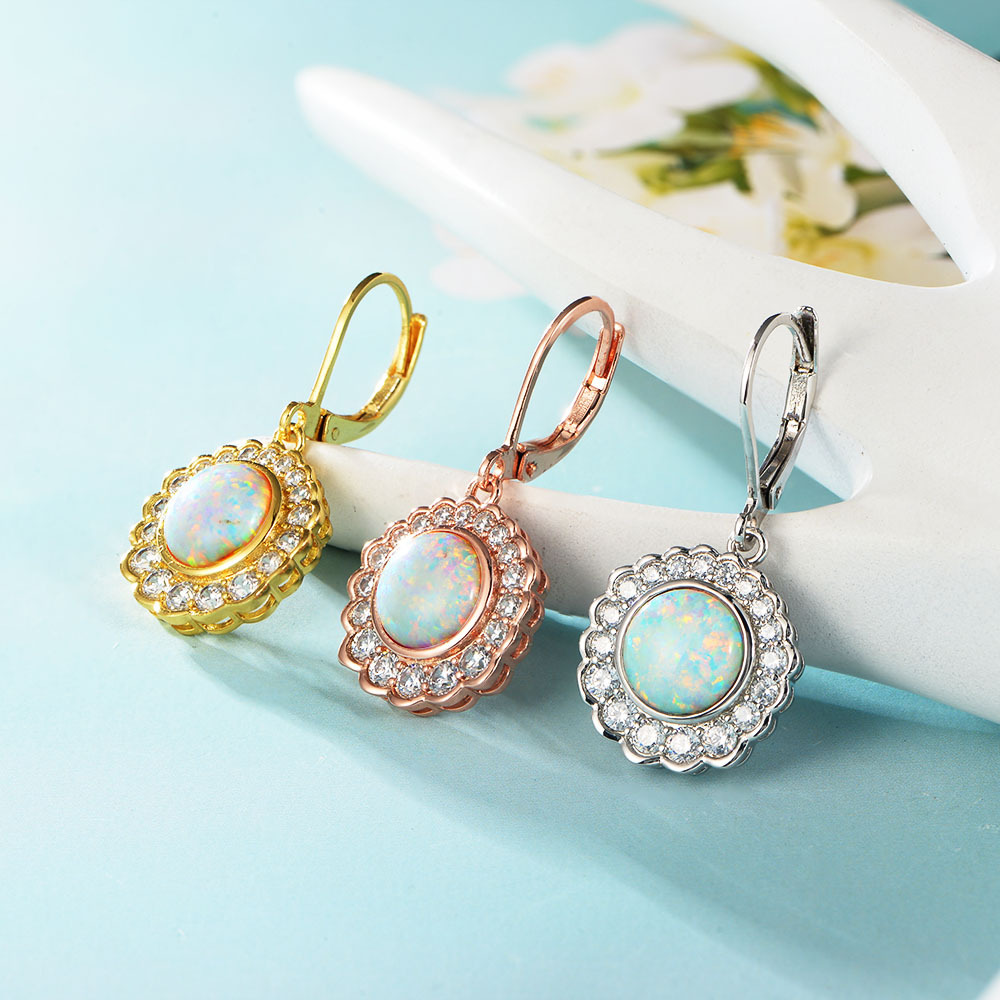 Europa y América transfronteriza pendientes de Venta caliente Opal chapado en oro Opal Zircon pendientes de las mujeres elegantes pendientes de ventas directas de fábrica