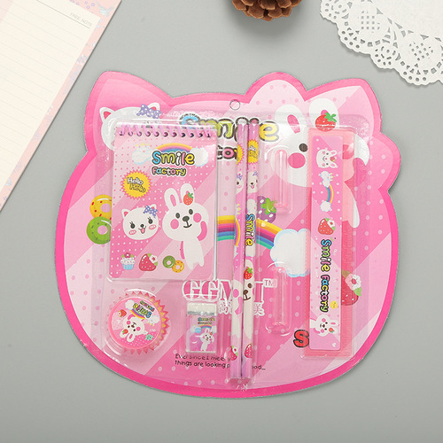 Creative student stationery eight-piece children's gift eight-in-one stationery set cute cartoon learning prizes wholesale