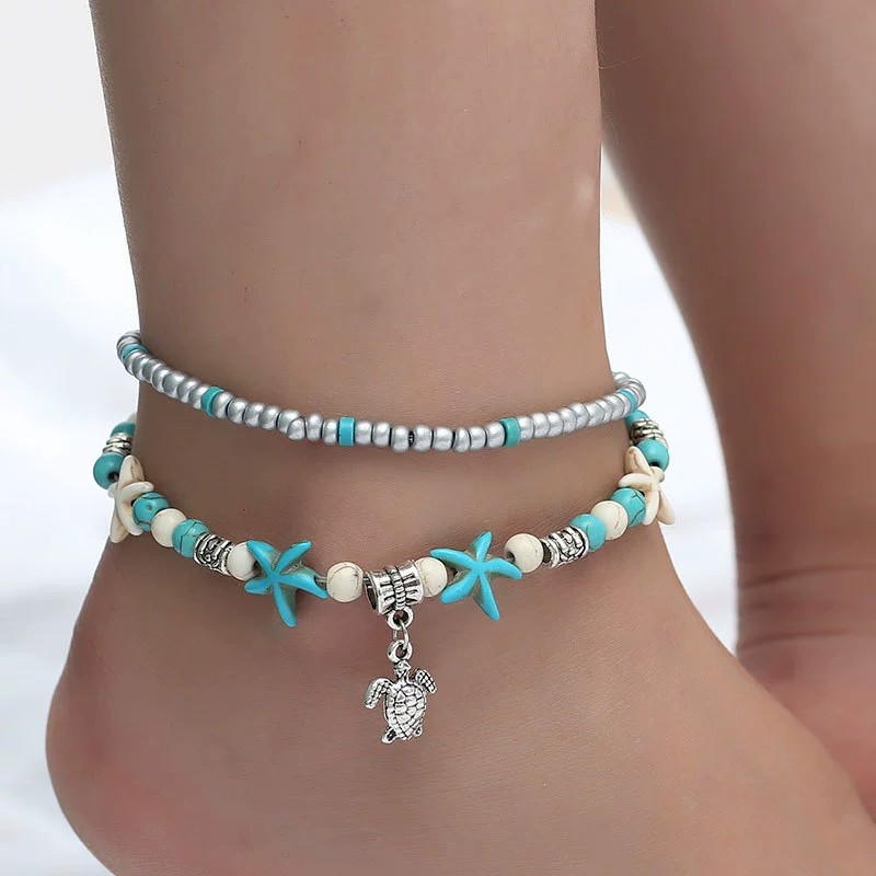 Пляжная ретро волнистая тканая anklet из жемчуга, европейский стиль