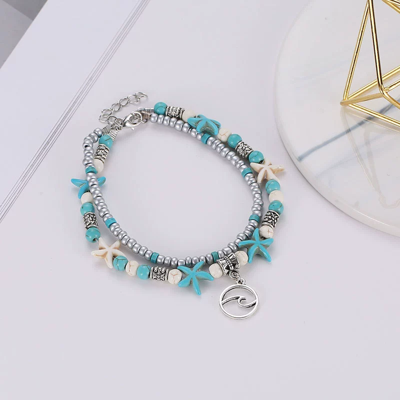 Пляжная ретро волнистая тканая anklet из жемчуга, европейский стиль