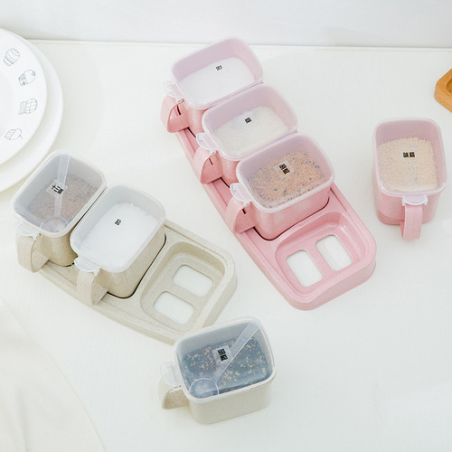 Wheat flavoring box plastic seasoning jar set kitchen household salt shaker creative seasoning box seasoning jar