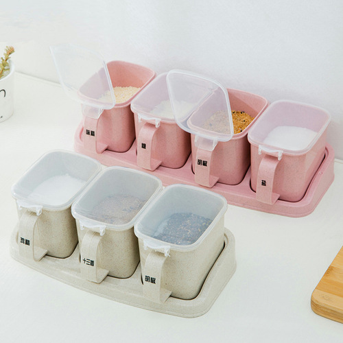 Wheat flavoring box plastic seasoning jar set kitchen household salt shaker creative seasoning box seasoning jar