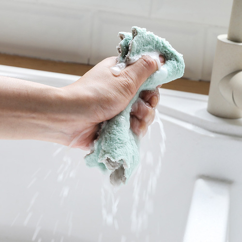 Plain printed double-sided highly absorbent rag, lint-free, oil-free coral velvet dish towel, wet and dry dish towel