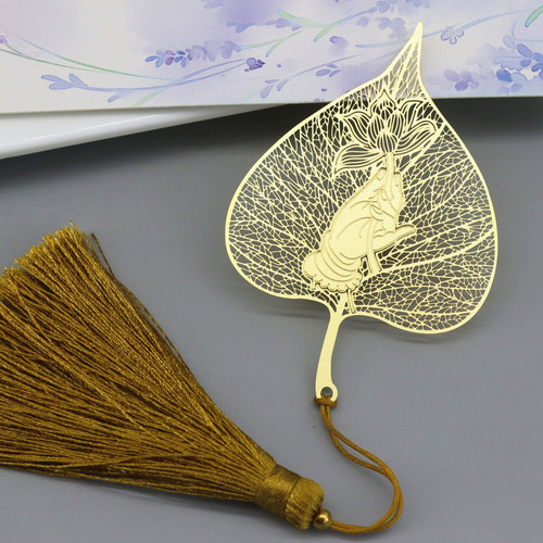 Buddha's Hand Lotus Bodhi Leaf Brass Tassel Metal Bookmark Chinese Style Ancient Style Creative Zen Style Buddha Culture and Creative Product