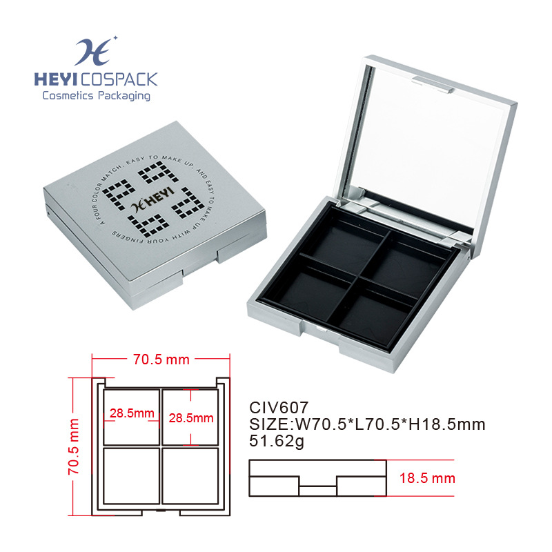 方形带镜四色色格眼影盒