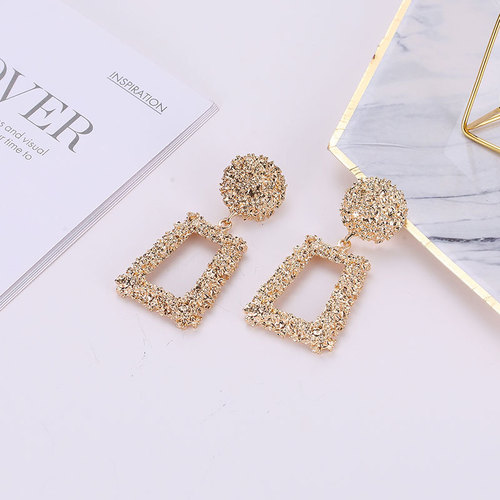 European and American exaggerated, frosted, trendy geometric earrings, creative and personalized embossed trapezoidal long metal earrings