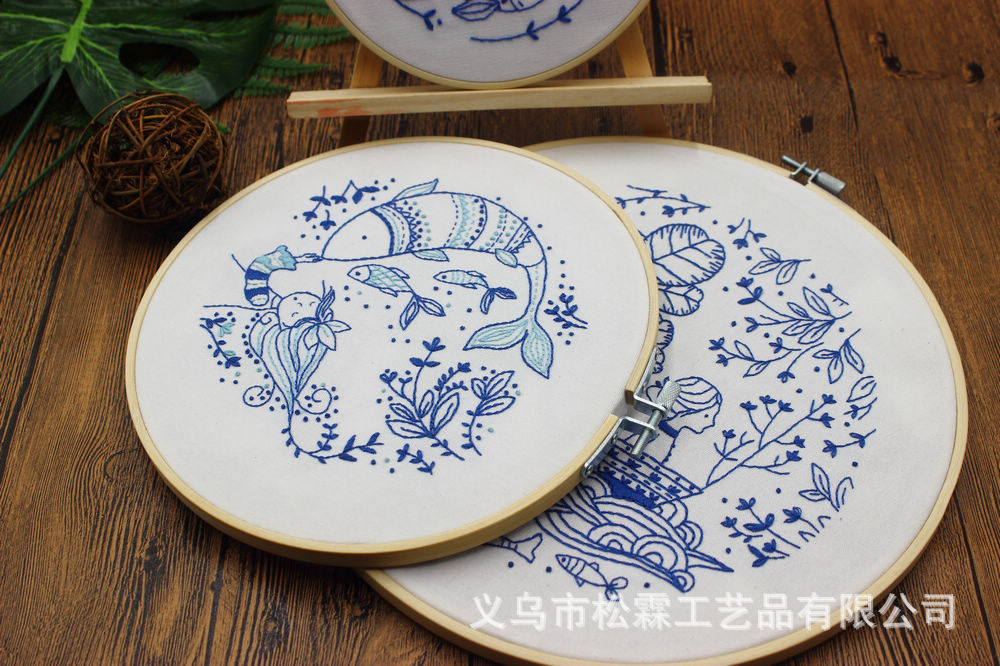 Peces grandes Begonia tela hecha a mano DIY novato Europeo paquete de material de bordado kit traje de costura simple pluma bordado