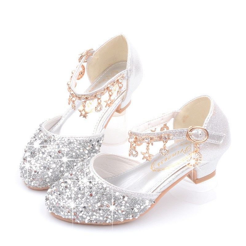 Korean Style Children's Shoes, New Girls' High Heels, Sequins, Spring & Fall, Middle and Large Children's Princess Shoes, Student Performance Shoes, Toe-Cap Sandals