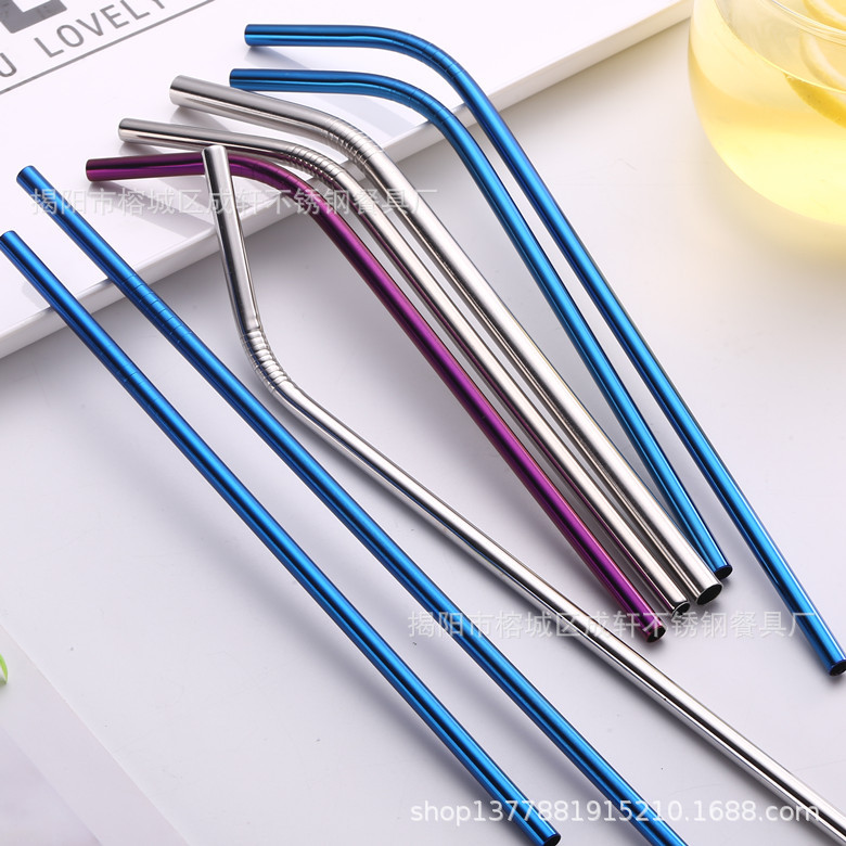 Titanio plateado color metal paja leche té bebida paja acero inoxidable 304 paja Acero inoxidable traje de paja